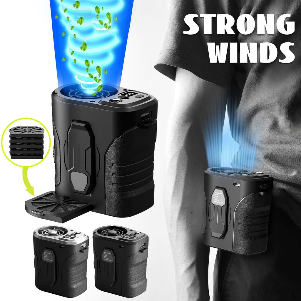 Waist Fan 10000mAh Rechargeable,Portable Fan with Over 24H Working Time, 15000RPM Strong Airflow Wearable Belt Fan Personal Waist Clip Fan for Farm