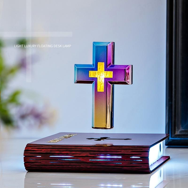 Magnetic Levitating Cross Night Light Book Base Color Changing LED Floating Lamp Desktop Decor