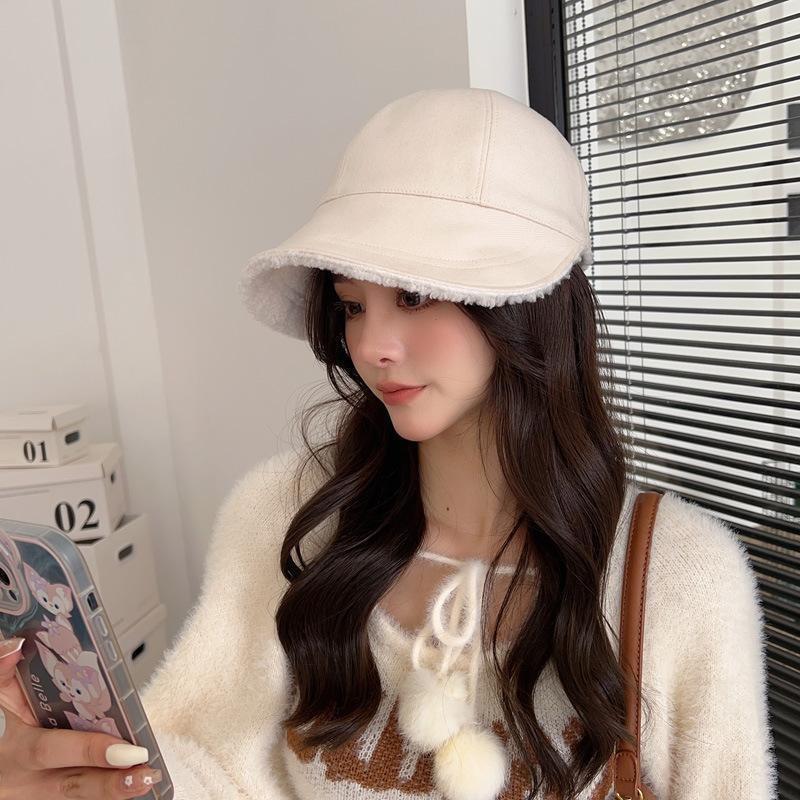 Zhao Lusi's same style autumn and winter warm plush fisherman hat, Korean version, double-sided equestrian hat, casual versatile duckbill cap