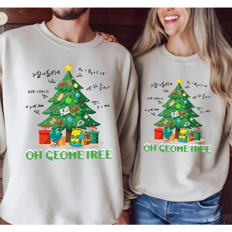 Oh Geometree Christmas Math Teacher Sweatshirt Math Problems School Christmas Winter Holiday Gift Merry Xmas Party Pullover Tops