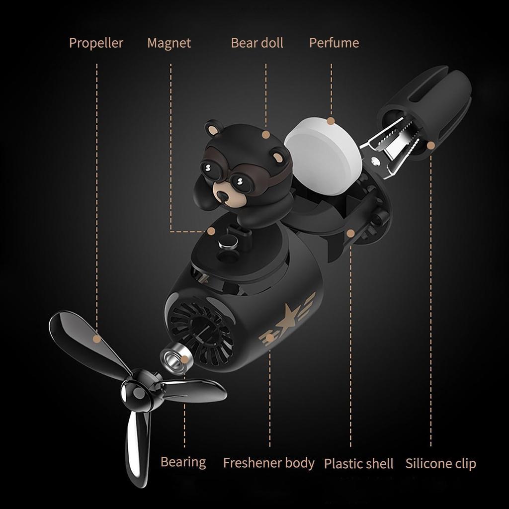 Black Bear Car Air Fresheners Black Bear Pilot Car Diffuser Cute Animal Car Perfume Funny Bear Car Fragrance Cartoon Bear Car Vent Clip