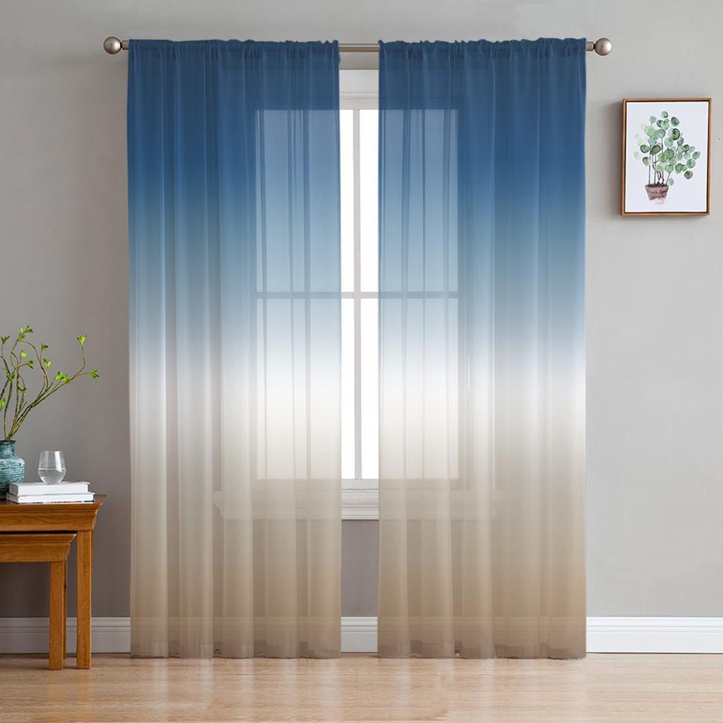 Brown Grey Gradient Sheer Curtains for Living Room Decoration Window Curtains for Kitchen Tulle Voile Organza Curtains
