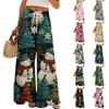 Ladies' Loose And Casual Christmas Printed Wide Leg Pants With Elastic Waistband Drawstring And Pocket Pants