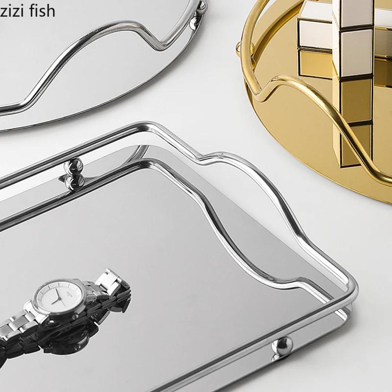 Современный металлический поднос для фруктов, декоративный простой органайзер для духов, элегантная домашняя сервировочная посуда, подносы для ванной комнаты, украшения для хранения