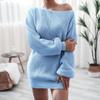 Women's Off-shoulder Sweater Dress Long Sleeve Knitted  Pullover Jumper for Autumn Winter