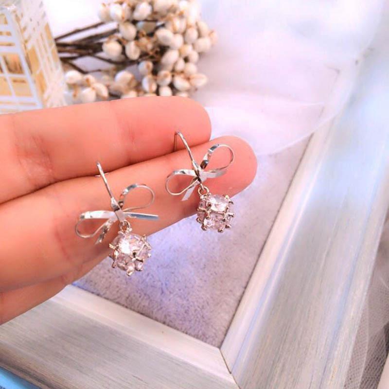 Роскошные корейско-французские серьги-пусеты с бантами из циркония