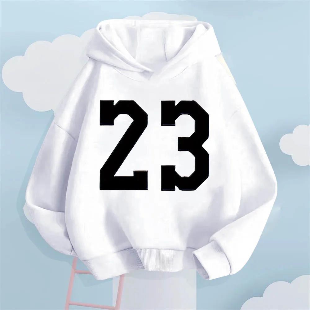 Креативная толстовка с капюшоном для детей, с принтом номера 23, спортивная и повседневная, удобная