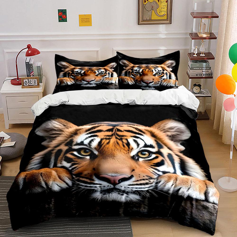 Tiger Face Close-Up Artwork Bedding Duvet Cover Set (1*Duvet Cover 2*Pillowcases, without duvet insert)