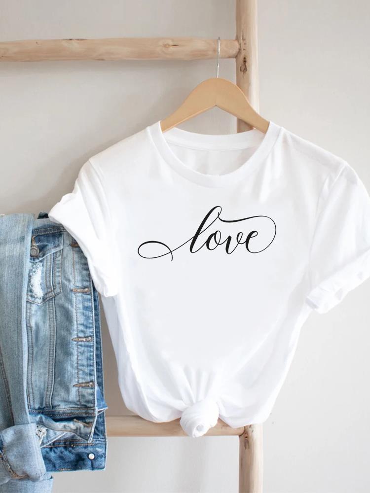 (Asian Size) Tee Top Women Love Letter Style Cute Clothing T Shirt Woman Print Fashion Female Short Sleeve Graphic T-shirts
