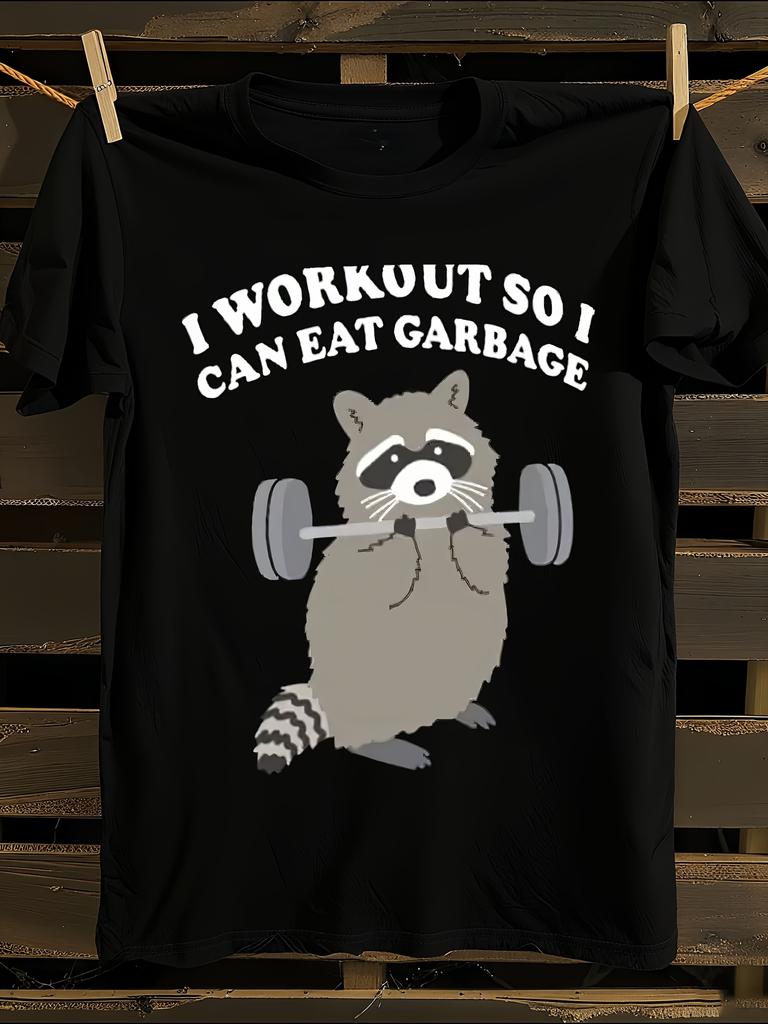 Racoon I Workout So I Can Eat garage Shirt T-Shirt Mens Tshirt Womens Tshirts with Letters Print Short Sleeves T-Shirt Casual Street Tee Shirt Top