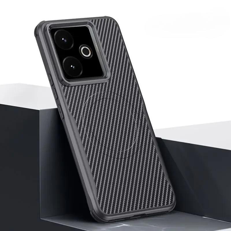 Carbon Fibre Texture Magnetic Case for Realme GT7 GT 7T Matte Shockproof Wireless charging Soft Bumper Cover for Realme GT 7 Pro