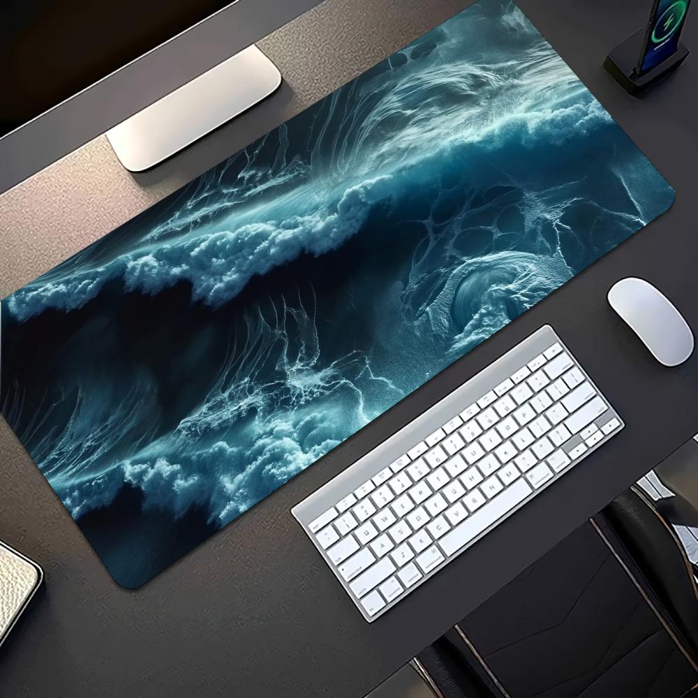 Dynamic Blue Ocean Wave Graphic Extended Mouse Pad Non Slip Rubber Desktop Mat For Home Office Laptop Gaming Setup