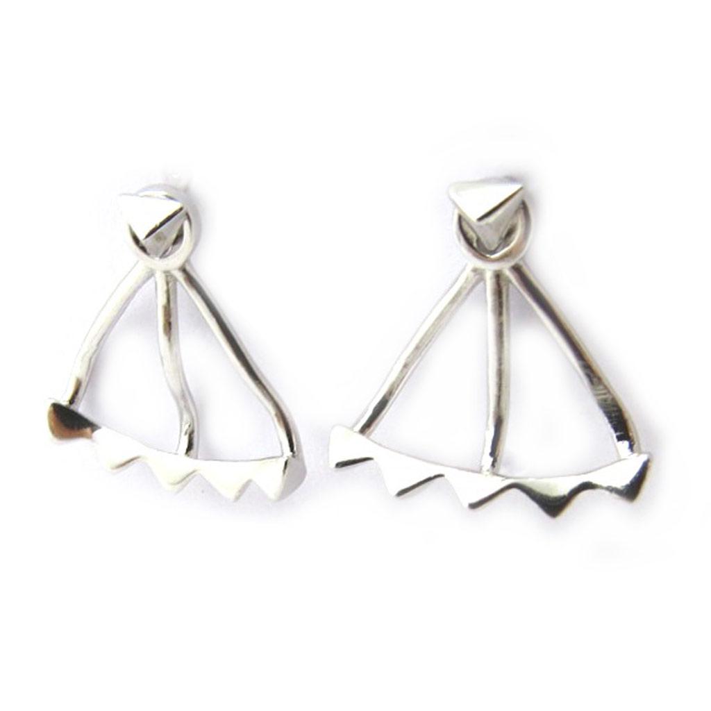 Les Trésors De Lily [M7340] - Silver Lobe Outline Earrings 'Triangles' Silver (rhodium-plated) - 15x13 Mm