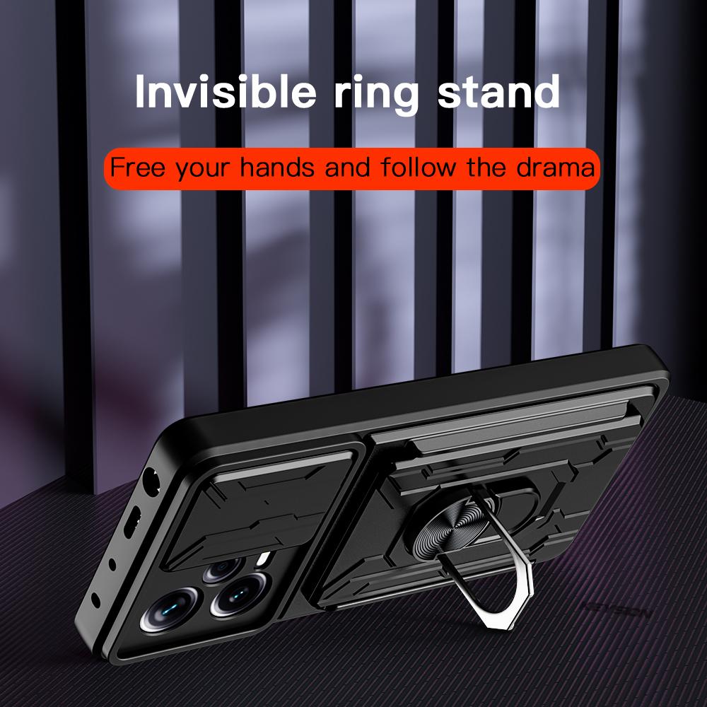 Card Slot Slide Camera Protection Phone Cover for Xiaomi Redmi Note 12 Pro Plus 5G 12Pro Ring Stand Holder Shockproof Armor Case Redmi Note 11 Pro 11S