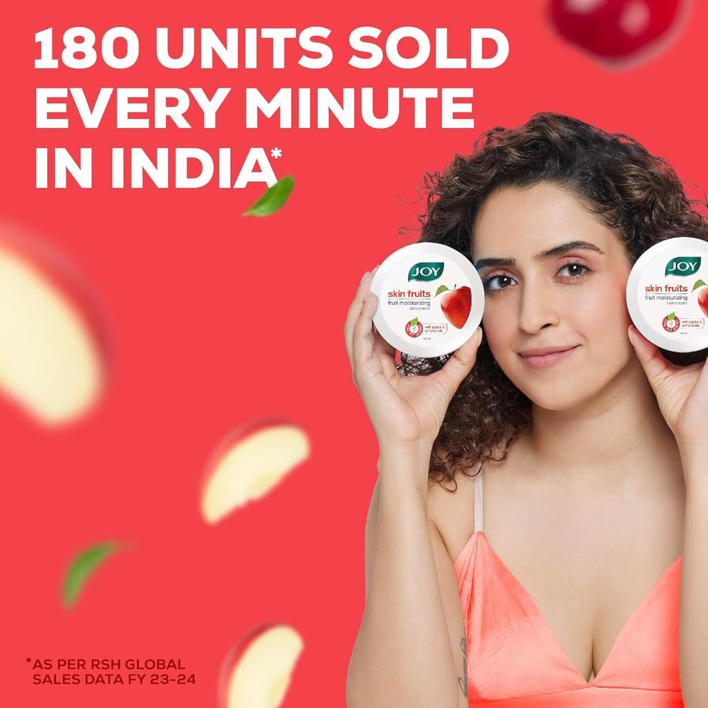 JOY Skin Fruits Moisturizing Cream With Apple Jojoba Almond Oil 500ml Pack of 1 - Quick Absorbing Non-Sticky Cold Cream for Face Hands Body