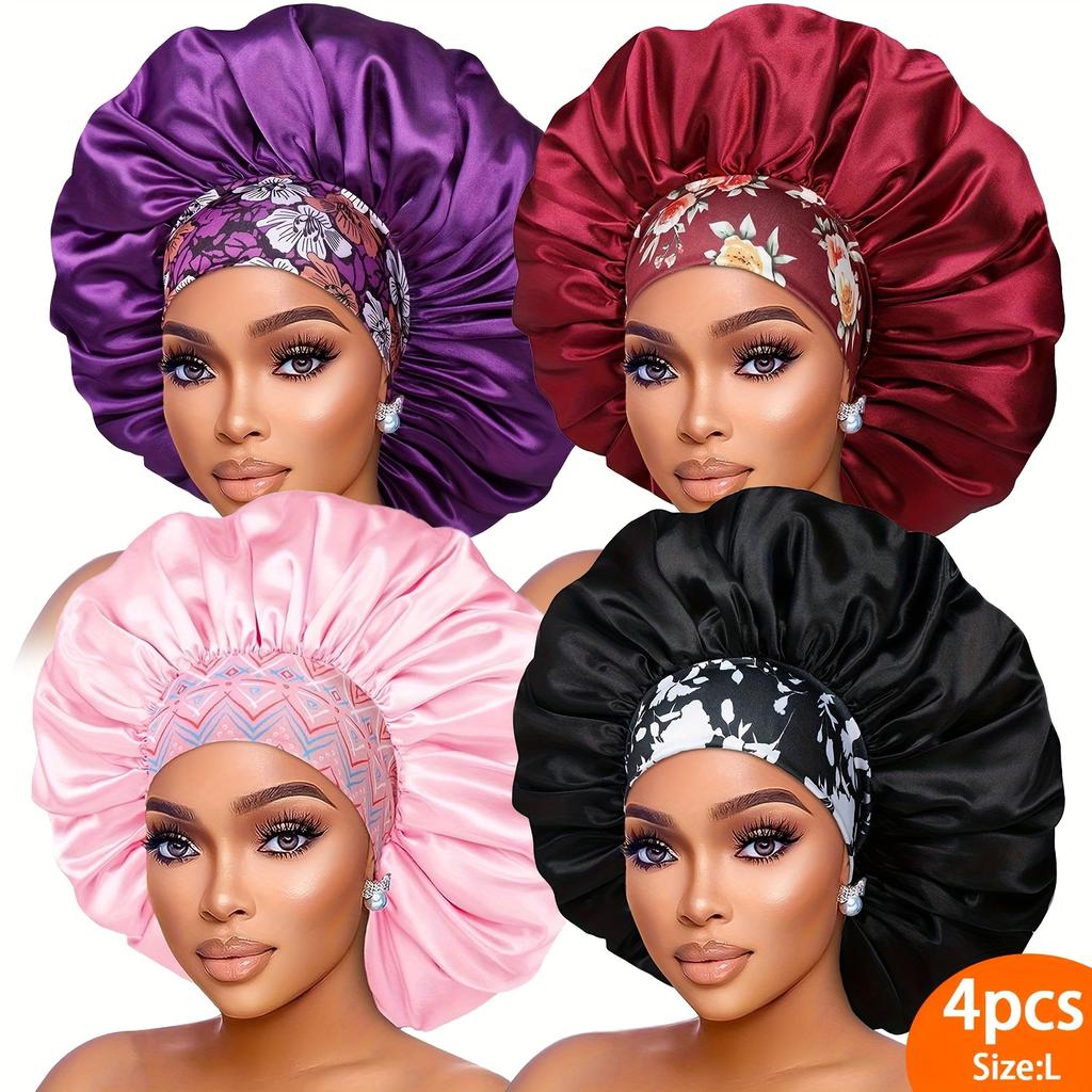 1PCS Satin Hair Bonnet For Women Elastic Wide Band Sleep Cap Silkly Satin Cap For Braid Curly Natural Straight Hair - Bathroom Accessories