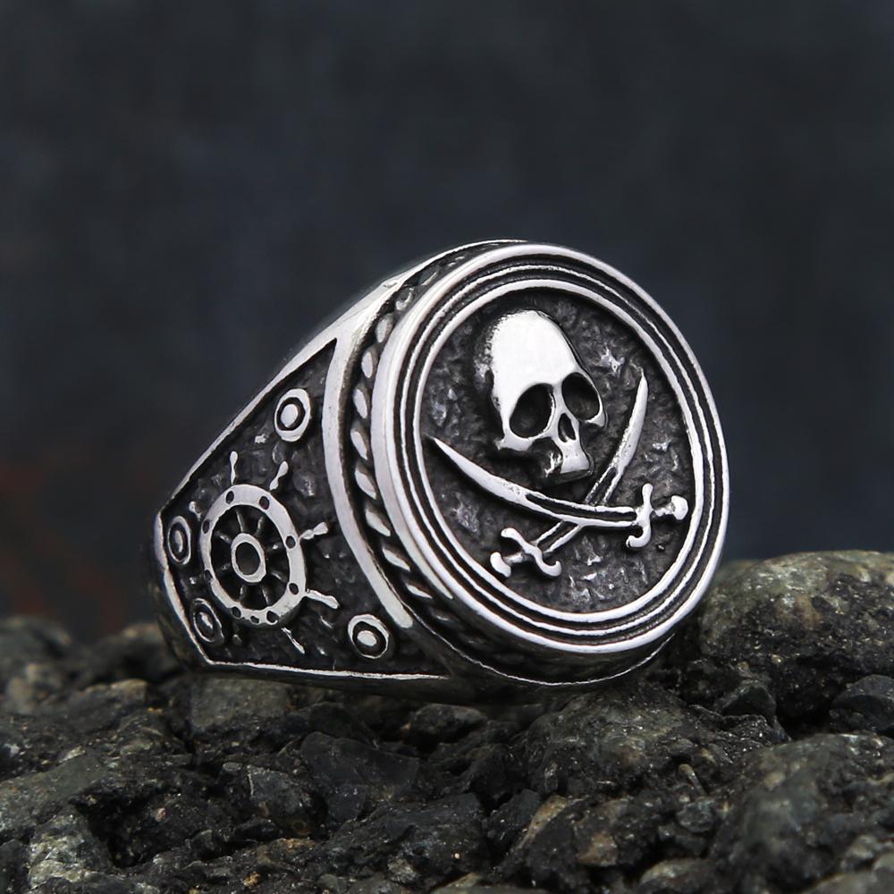 Модное панк-кольцо с двойным ножом и черепом из нержавеющей стали, винтажное пиратское кольцо для мужчин, уникальные байкерские ювелирные изделия, подарки, дропшиппинг