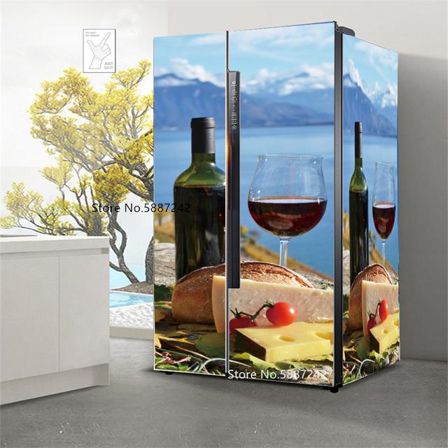 Наклейки на холодильник с морским пейзажем для обоев на холодильник, виниловые самоклеящиеся декорации для пейзажей, пленка для морозильной камеры, пляжная крышка для кухни