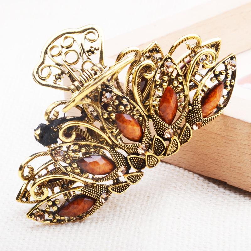 НОВЫЙ винтажный кристалл, смола, цветок, коготь для волос, краб, ювелирные изделия, цветок, заколка для волос в виде павлина, женская заколка для банкета, аксессуары