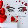 Romantic Red Rose Delicate Eyebrows and Eyes Bedroom, Living Room Entrance Hall Background Decorative Wall Stickers