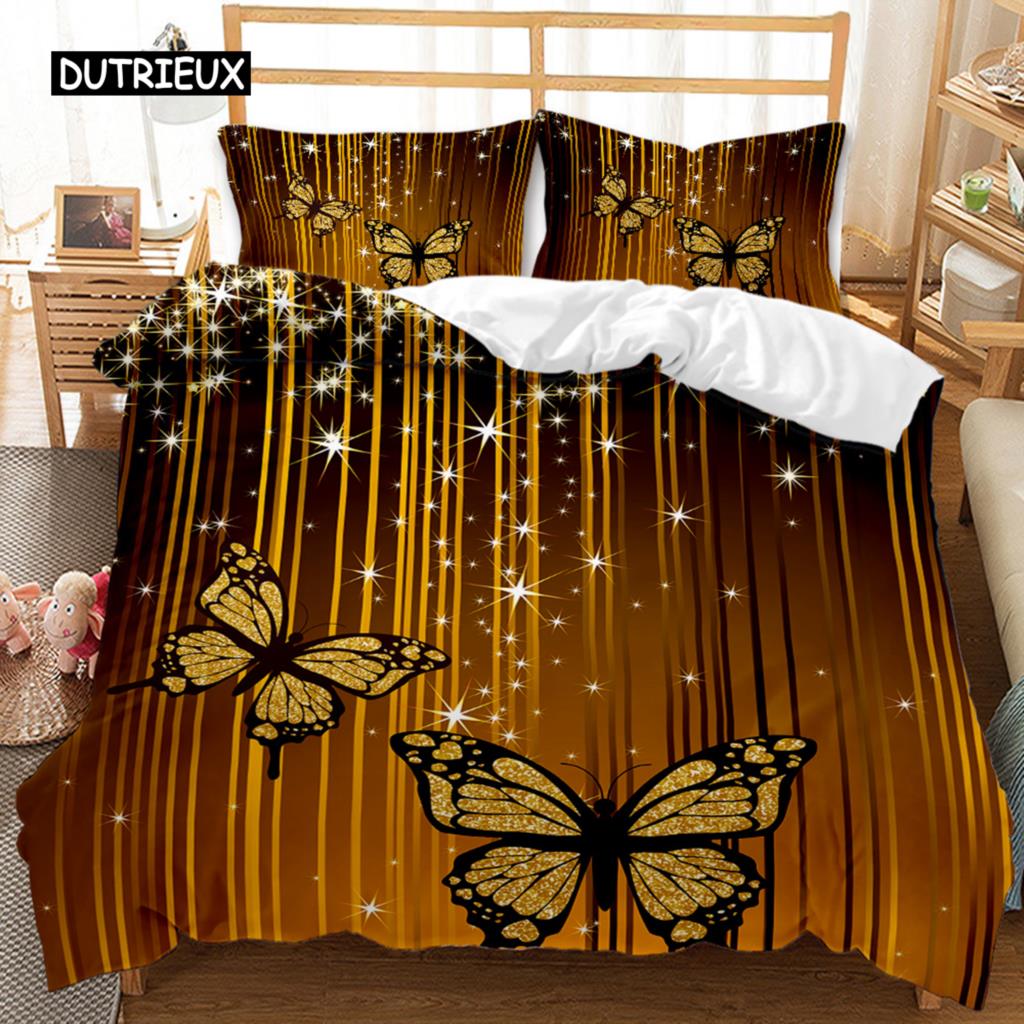 Комплект постельного белья Golden Butterfly Duvet Cover Set Exotic Luxury Style Комплект постельного белья для взрослых девочек Butterfly Queen King Size Полиэстеровый чехол-одеяло