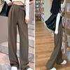 Женский костюм Брюки Прямые широкие брюки Свободные с высокой талией Сплошной цвет Формальные OL Коммутирующие длинные брюки с застежкой на ленте Регулируемая талия Леди Формальные брюки