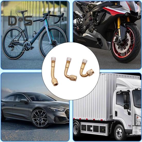 Комплект латунных удлинителей для вентилей шин, изогнутый на 45/90/135 градусов, комплект адаптеров для надувных вентилей автомобилей, мотоциклов, скутеров, удлинитель сопла с резиновым сердечником вентиля