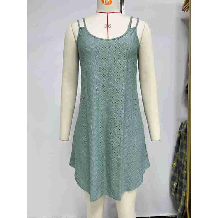 European and American Summer New Solid Color Round Neck Strap Loose Sleeveless Dress In Stock