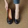 Женские туфли-монки 2025 года, новые весенне-осенние туфли с круглым носком, китайский каблук, небольшие кожаные туфли, универсальная мягкая подошва, с небольшим носком, для работы на работу