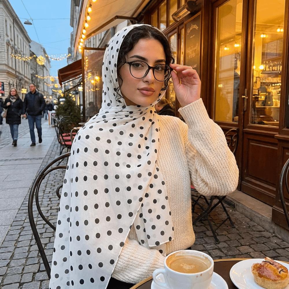 Versatile Cotton Long Scarf Breathable Classic Pattern Headscarf New Style Polka Dot Shawl Travel