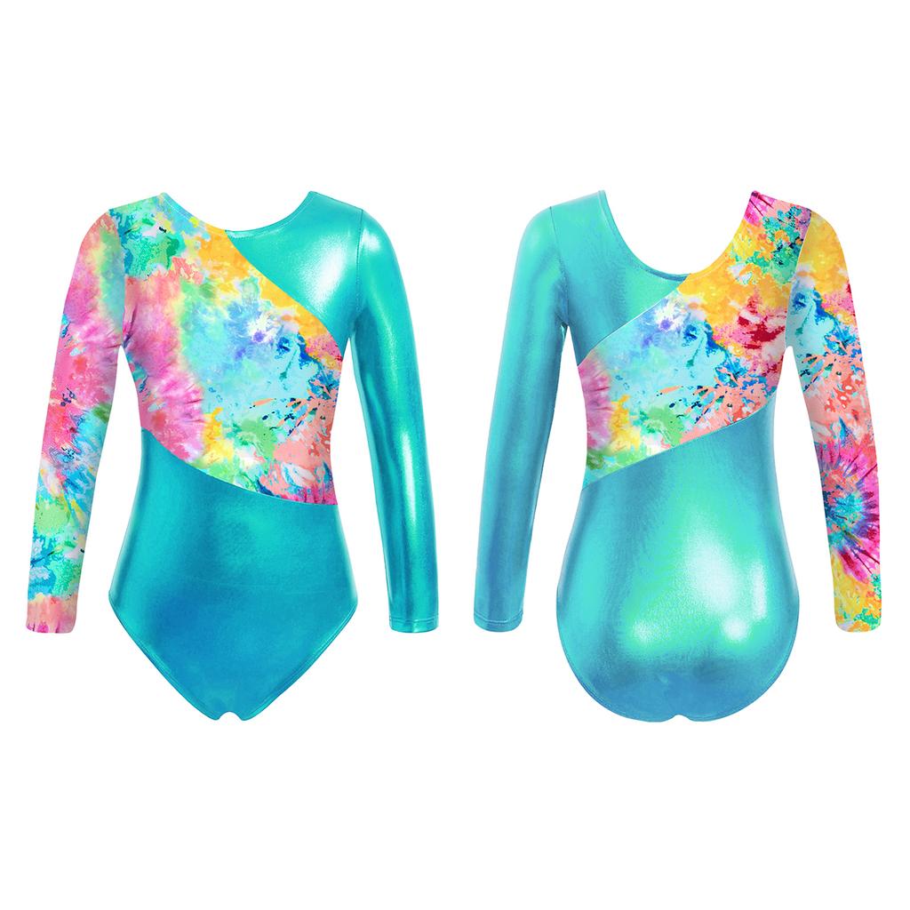 Gymnastics Leotards for Girls Sparkly Dancewear Long Sleeves Printed Jumpsuit Yoga Ballet Dance Clothes