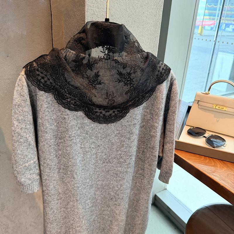 Women Lace Edge Solid Color Versatile Triangular Neck Scarf For All Seasons