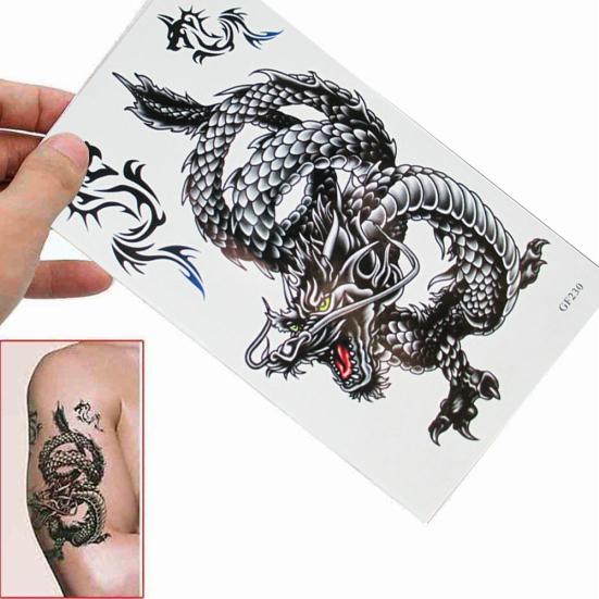 1PC Black Dragon Disposable Removable Waterproof Body Art Temporary Tattoo Sticker Decal