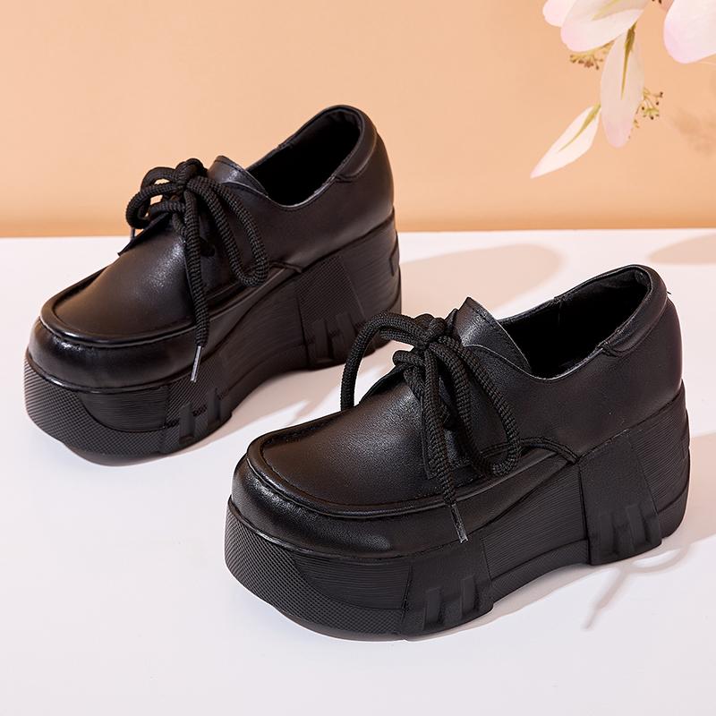 Модные туфли-лодочки из натуральной кожи GKTINOO 2025 Весна Новинка Женская обувь на толстой подошве Ретро Удобные туфли-клинья на платформе с круглым носком