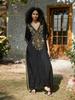 Relaxed Black Women's Kaftan Robe Gold Embroidered Long Dress Lounge wear Homewear Swimsuit cover-up Q1642