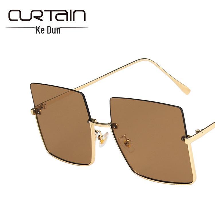 Металлические солнцезащитные очки с полуободковой оправой и квадратными линзами большого размера с необработанными краями - Ретро-стиль 2021 года для женщин с круглыми лицами, любимые знаменитостями.