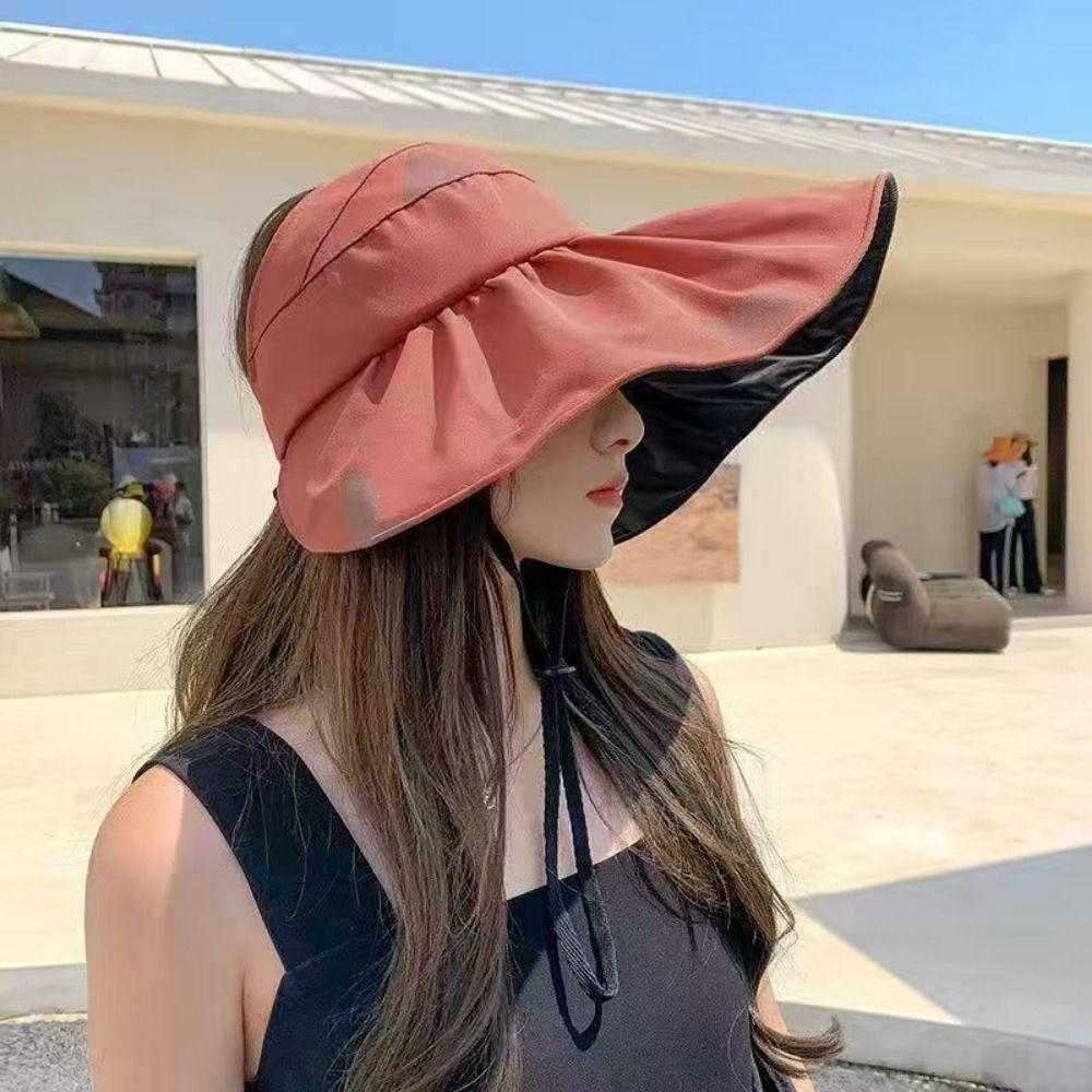 UV Protection Summer Sun Cap Foldable Sunscreen Bucket Hat Large Visor Sun Hat  Ladies