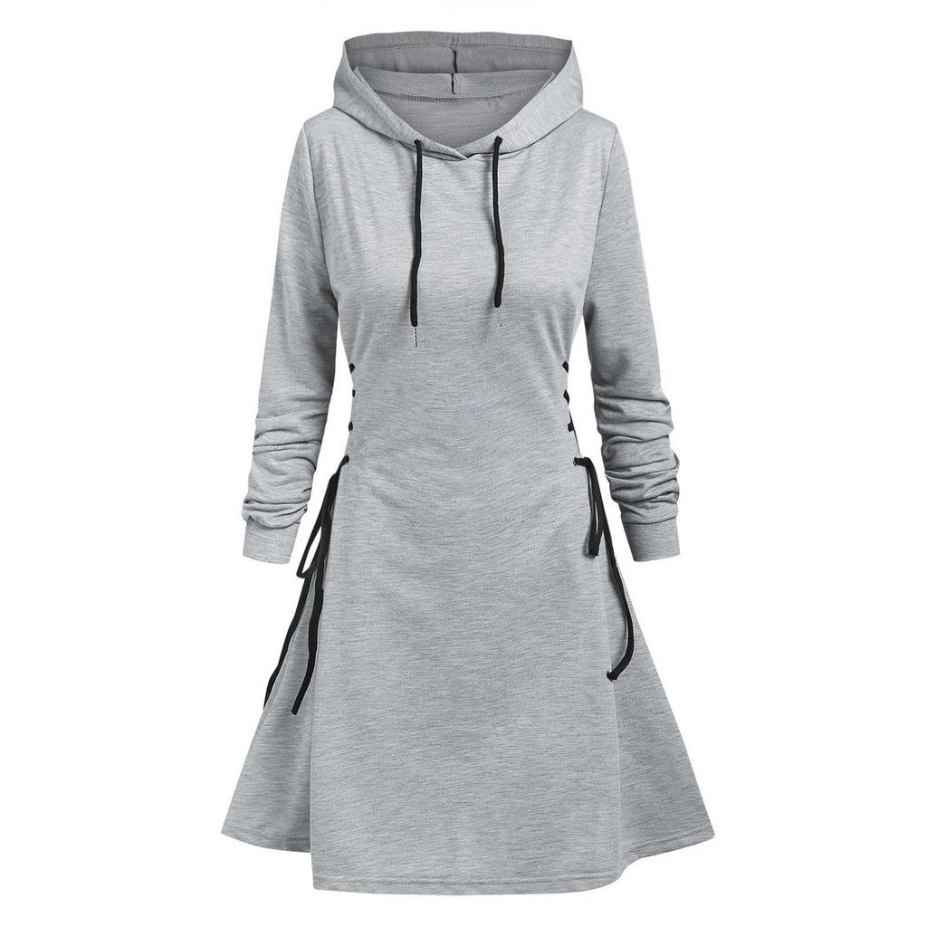 Women's Hooded Casual Fashion Hoodie Dress Long Sleeved Solid Color Dress