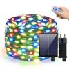 Solar Rechargeable LED Green Wire String Light 10-100M Waterproof Fairy Lights Outdoor Patio Garden Christmas Decoration