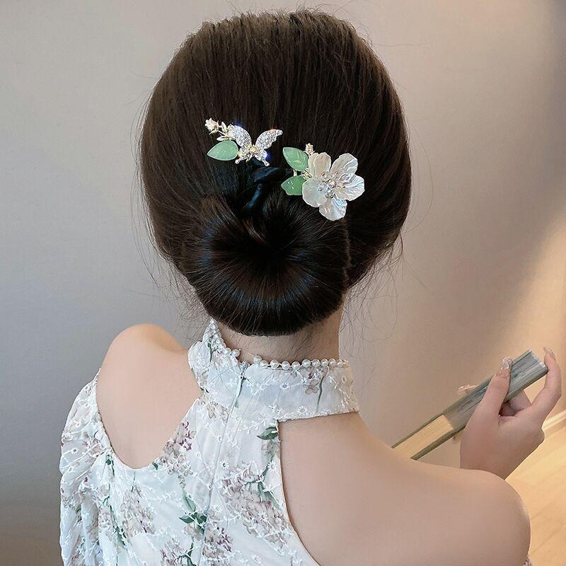 Fashion Elegant Butterfly Flower Updo Hair Accessories for Women Gift Retro Luxury Lazy Man Tie Up Hair Stick Headwear MomTiara