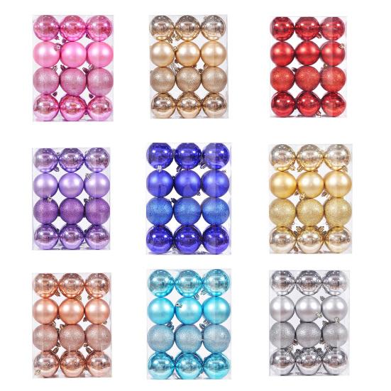24 шт. Рождественские шары Яркий цвет Матовая поверхность Гладкая поверхность Небьющиеся Широкое применение Улучшают атмосферу Материал ПС Шары для рождественской елки
