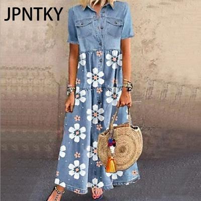 JPNTKY Женская мода лето весна короткий рукав поло-воротник повседневные платья