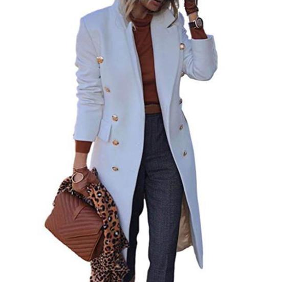 Женское шерстяное пальто длиной до колена на осень-зиму, двубортное пальто с лацканами и длинными рукавами, однотонная верхняя одежда, уличная одежда