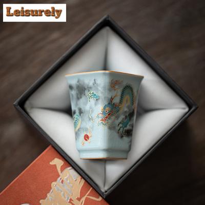 Чашка для чая Ru Kiln Благоприятный Дракон Эстетичная Чайная Пиала Одиночные Чашки Дегустация Чая Личная Чашка Мастерские Чашки Jianzhan Китайский Чайный Сервиз