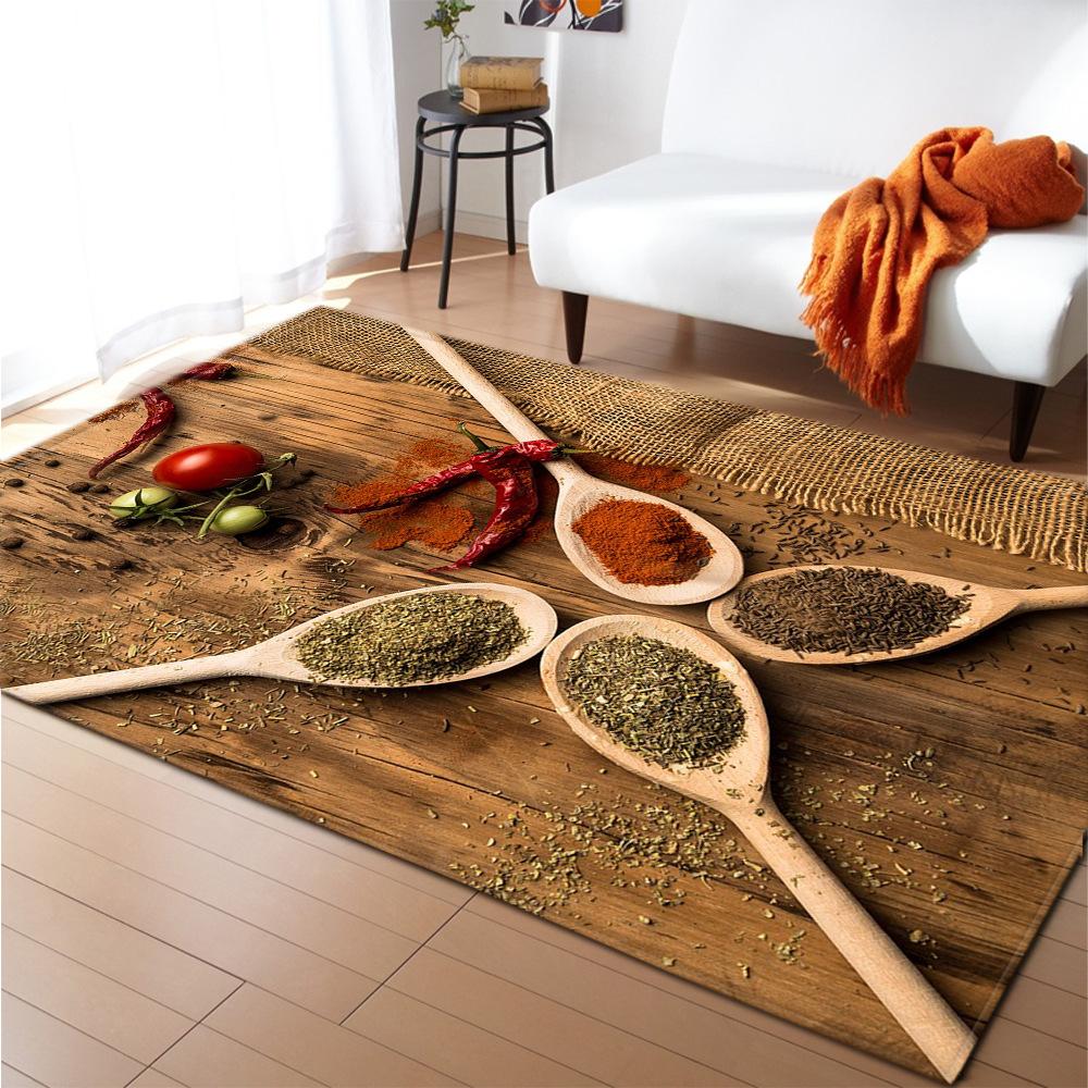 Seasoning Living Room Area Rug Home Decor Food Spice Carpet Bedroom Rug for Boys Tableware Floor Mat Soft Kitchen Rug Doormat