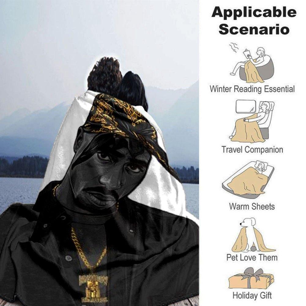 1pc 2PacHip Hop Blanket Soft Lightweight All Season Multi Purpose Throw for Sofa, Bed, Office & Picnics, French Style with Iconic Album Art & Quotes