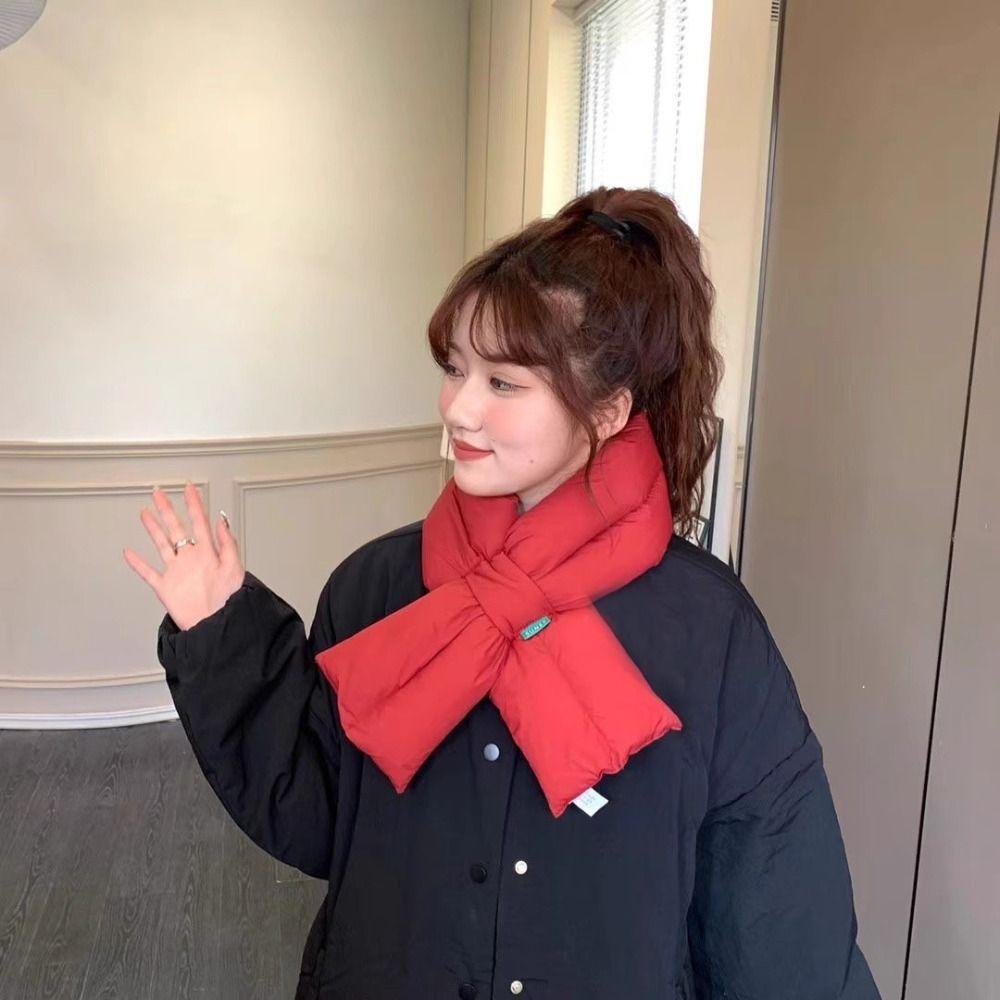 Windproof Cross Feather Shawl Korean Style Down Neck Scarf Casual Cotton Padded Scarf Hiking