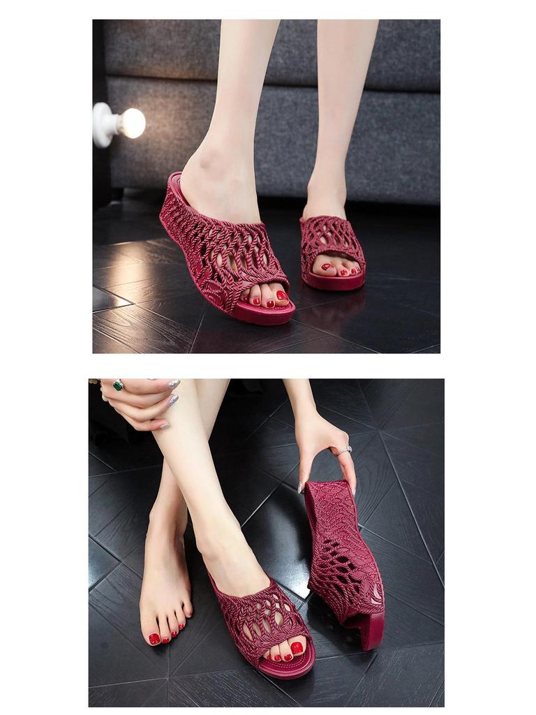 Женские модные шлепанцы на высоком каблуке 2025 года - летние с перфорацией, удобные, на толстой подошве, с ремешком для улицы