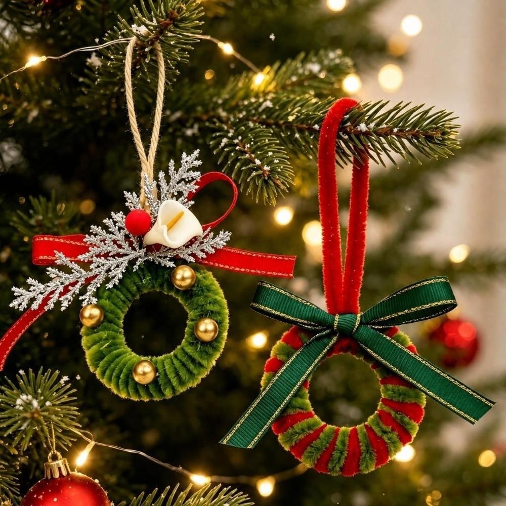 Striped Mini Christmas Wreath Santa Claus Xmas Hanging Ornament Plush Door Hanging Door Decor