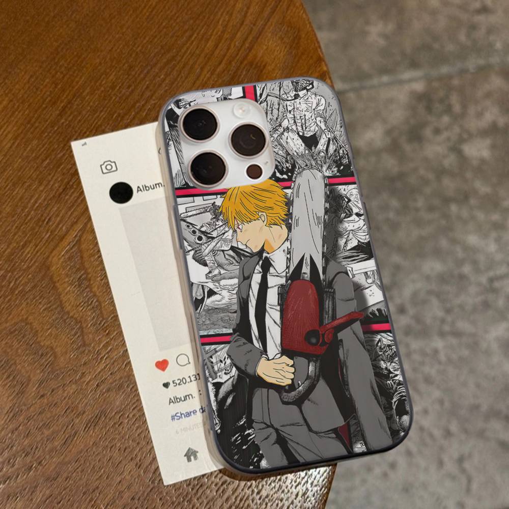 Чехол для телефона Denji Chainsaw Man из аниме для iPhone 16 15 17 Pro 11 12 13 14 Pro Max Plus Мягкая силиконовая крышка-оболочка с эффектом волн